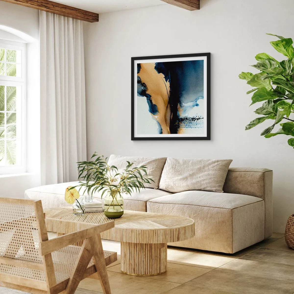 Poster in einem schwarzem Rahmen - Hinter dem Vorhang - 50x50 cm