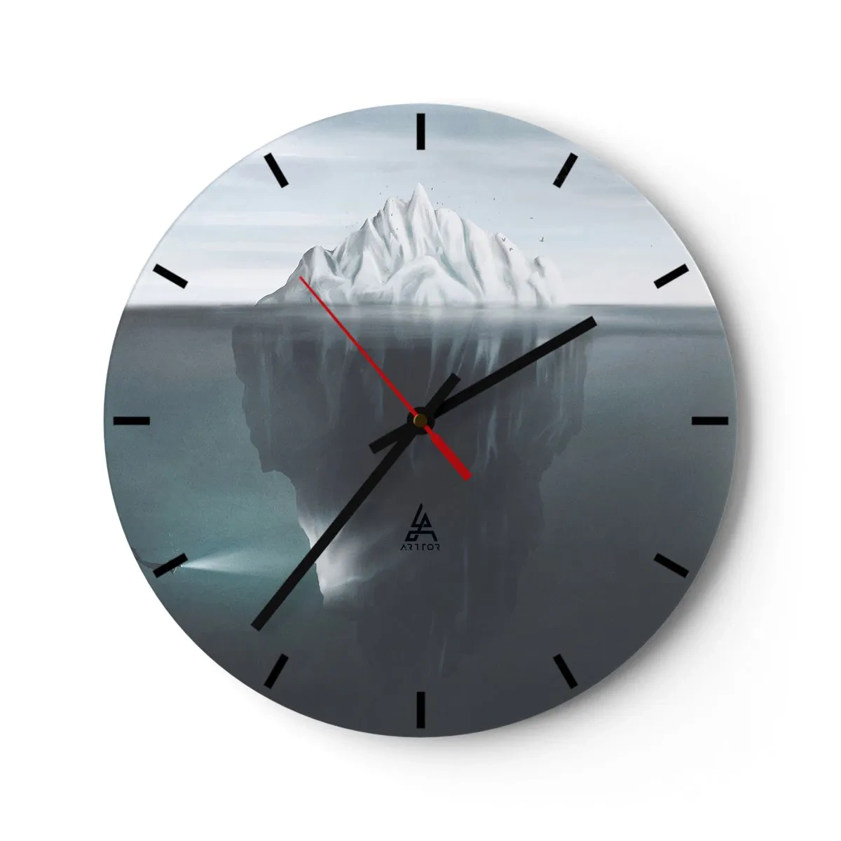 Wanduhr - Glasuhr - Ein Eisberg mit sichtbarem Unterwasserteil in kühlen Tönen - 30x30cm - Unterwassergeheimnis - Moderne Wanddekoration für Wohnzimmer, Küche und Schlafzimmer ARTTOR