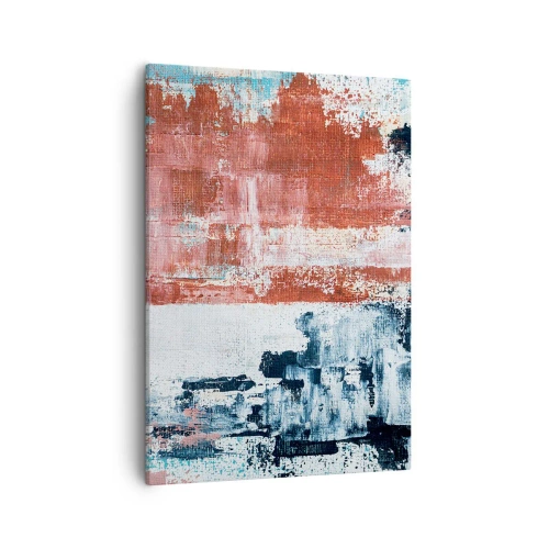 Bild auf Leinwand - Leinwandbild - Abstraktion in Weiß-, Blau- und Ziegelfarben - 50x70cm - Fünfzig-Fünfzig abstrakt - Moderne Wanddekoration für Wohnzimmer und Schlafzimmer ARTTOR