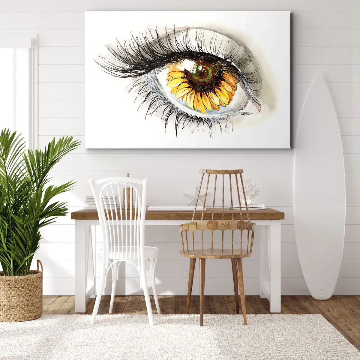 Bild auf Leinwand - Leinwandbild - Künstlerisches Auge mit sonnenblumenförmiger Iris - 100x70cm - Ein Look so heiß wie der Sommer - Moderne Wanddekoration für Wohnzimmer und Schlafzimmer ARTTOR