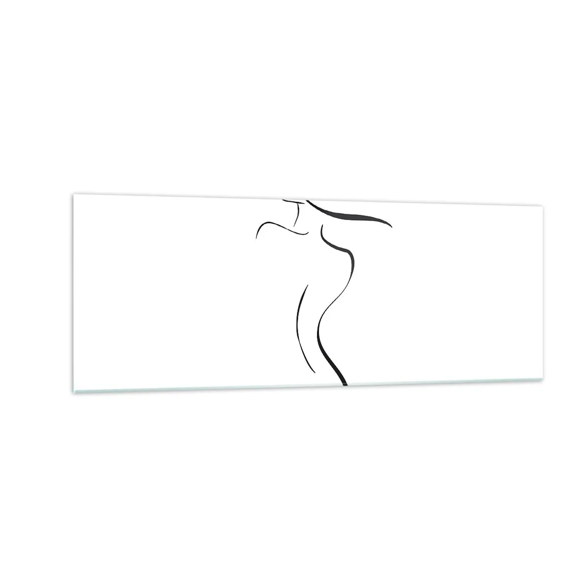 Glasbild - Bild auf glas - Minimalistischer Umriss einer weiblichen Silhouette auf weißem Hintergrund - 140x50cm - Flüchtig wie eine Welle - Moderne Wanddekoration für Wohnzimmer und Schlafzimmer ARTTOR