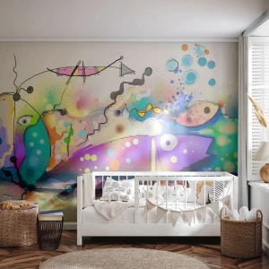 Fototapete Standard Eco - Bunte Abstraktion mit surrealen Fischen und Linien - 100x70cm - Es fehlen die Worte! - Moderne Wanddekoration für Wohnzimmer und Schlafzimmer ARTTOR