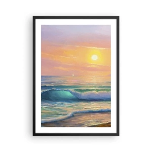 Poster in einem schwarzem Rahmen - Ein sonniger Sonnenuntergang über einem ruhigen Ozean - 50x70cm - Ein türkisfarbenes Lied der Wellen - Moderne Wanddekoration für Wohnzimmer und Schlafzimmer ARTTOR
