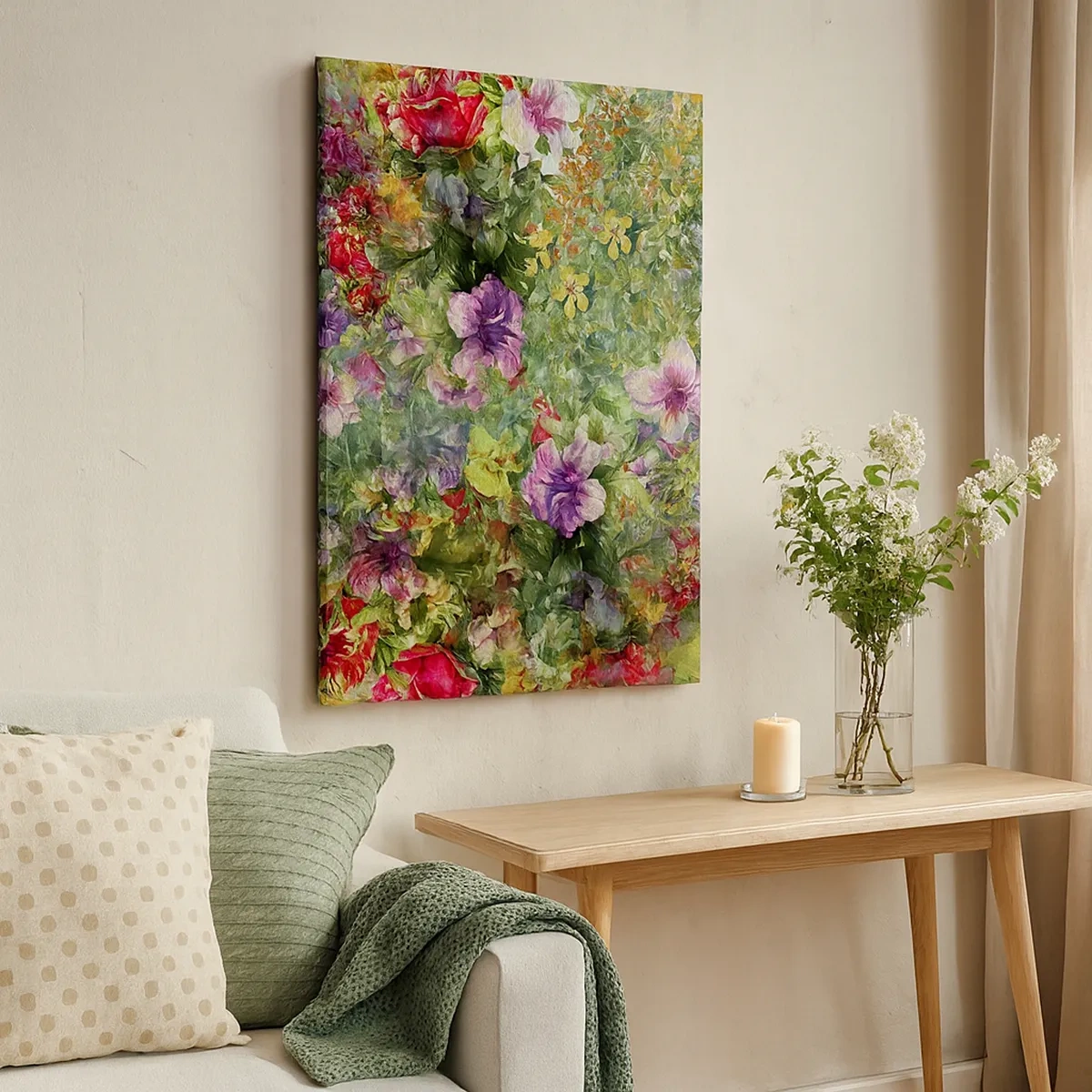 Bild auf Leinwand - Leinwandbild - Ein buntes Blumenarrangement auf grünem Hintergrund - 50x70cm - In Blumen für das Verderben - Moderne Wanddekoration für Wohnzimmer und Schlafzimmer ARTTOR