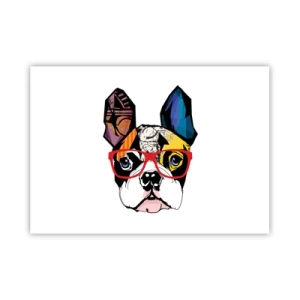 Poster - Bulldogge in einer bunten Illustration mit roter Brille - 100x70cm - Intellektuelle - Moderne Wanddekoration für Wohnzimmer und Schlafzimmer ARTTOR
