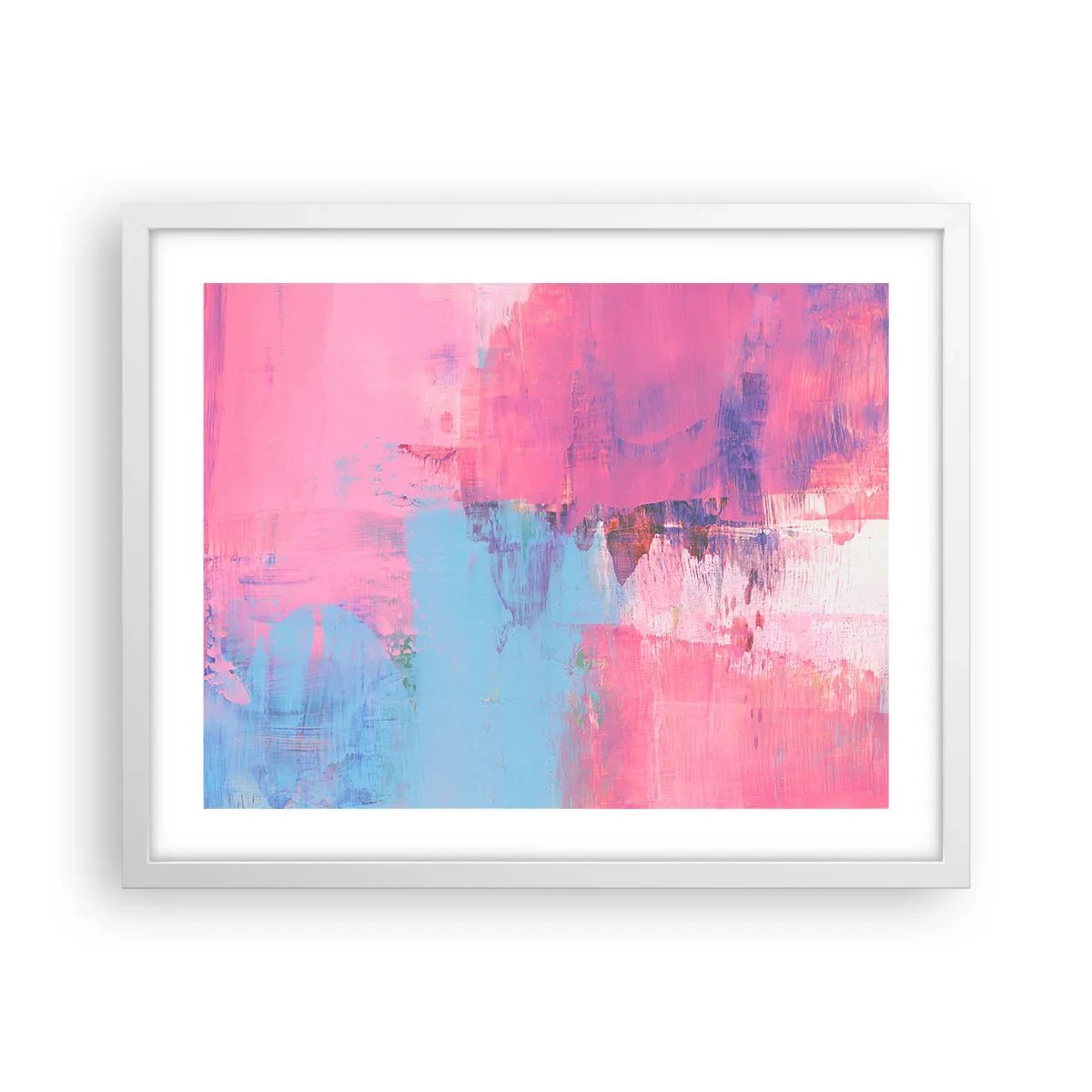 Poster in einem weißen Rahmen - Rosa, Blau und eine Prise Licht - 50x40 cm