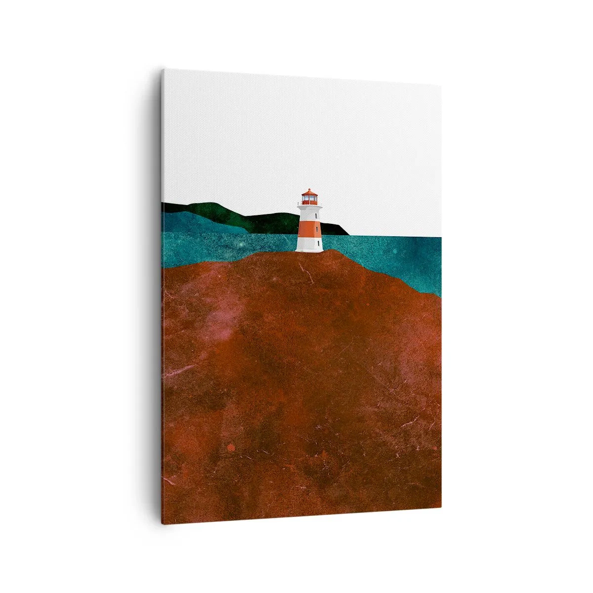Bild auf Leinwand - Leinwandbild - Ein Leuchtturm vor der Kulisse von Bergen und Meer - 70x100cm - Aufs Meer starren - Moderne Wanddekoration für Wohnzimmer und Schlafzimmer ARTTOR