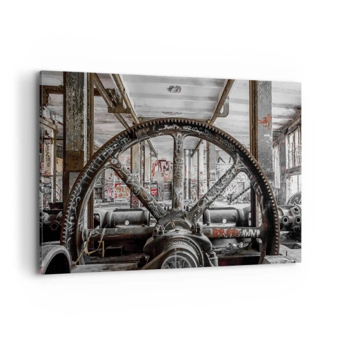 Bild auf Leinwand - Leinwandbild - Ein alter Mechanismus in einem verlassenen Industriegebäude - 120x80cm - Das geheime Leben der Fabrik - Moderne Wanddekoration für Wohnzimmer und Schlafzimmer ARTTOR