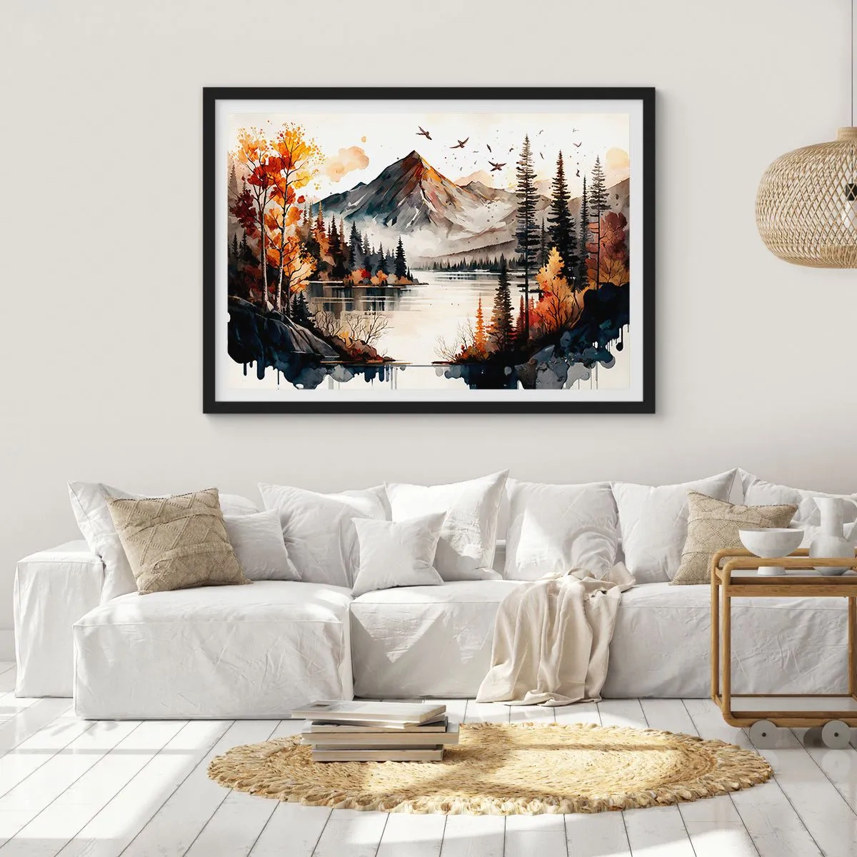 Poster in einem schwarzem Rahmen - Goldener Herbst in den Bergen - 40x30 cm
