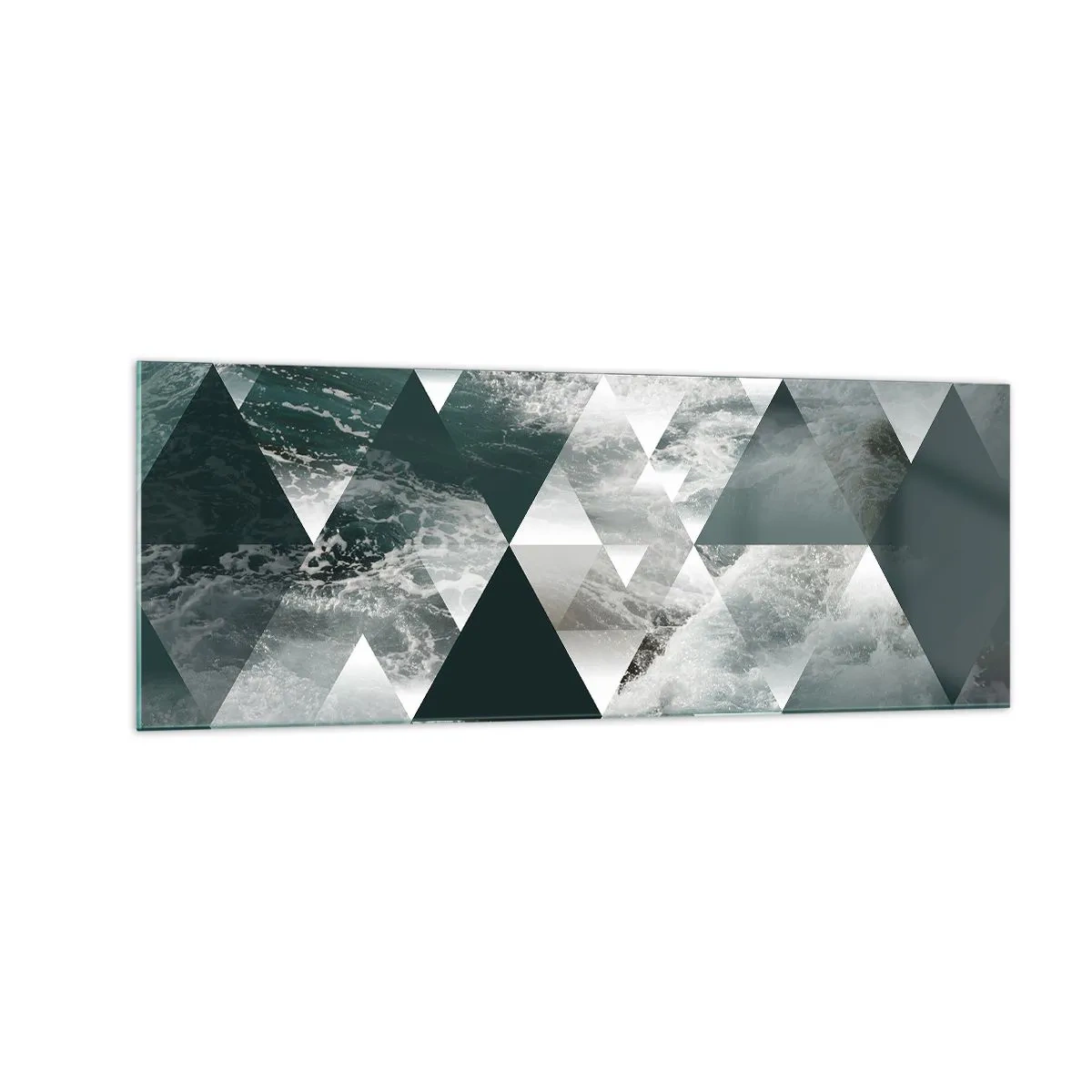 Glasbild - Bild auf glas - Geometrisches Muster mit Wellenmotiv in Grüntönen - 140x50cm - Kristallperspektive - Moderne Wanddekoration für Wohnzimmer und Schlafzimmer ARTTOR