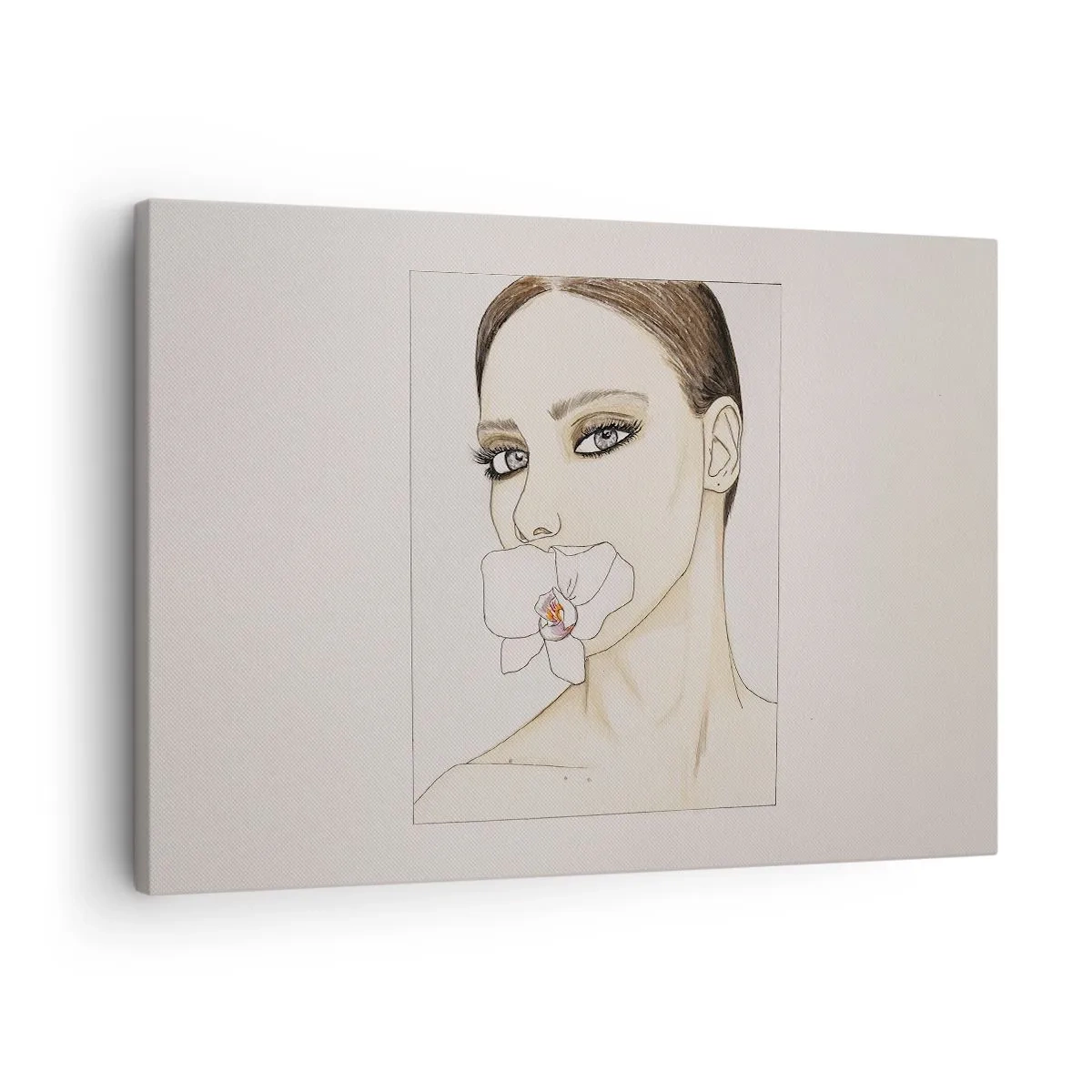 Bild auf Leinwand - Leinwandbild - Porträt einer Frau mit einer Orchidee in zarten Farben - 70x50cm - Ein Symbol für Eleganz und Schönheit - Moderne Wanddekoration für Wohnzimmer und Schlafzimmer ARTTOR