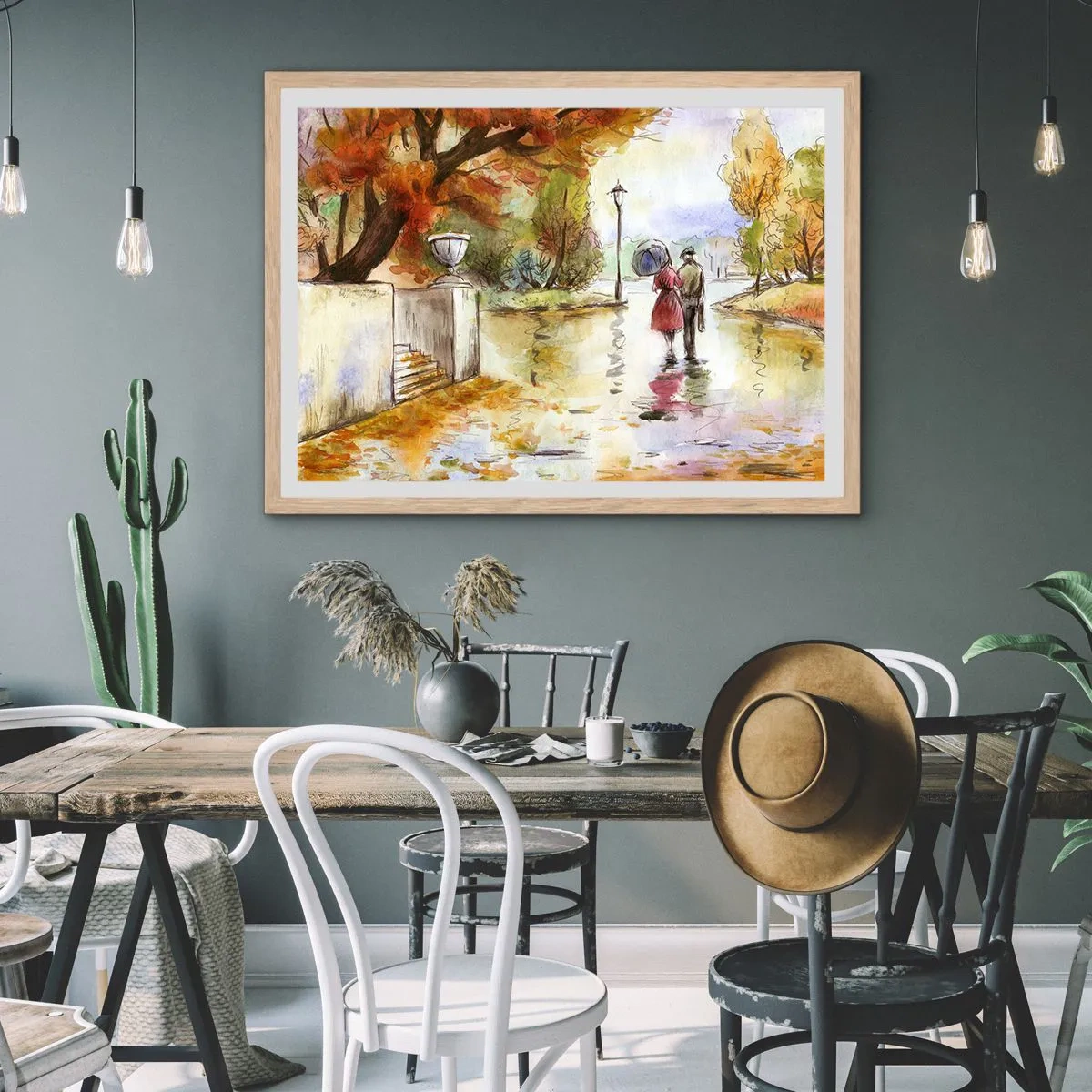 Poster in einem Rahmen aus heller Eiche - Romantischer Herbst im Park - 40x30 cm