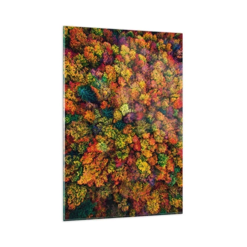 Glasbild - Bild auf glas - Bunte Baumkronen in der Herbstpalette - 80x120cm - Blumenstrauß aus Herbstbäumen - Moderne Wanddekoration für Wohnzimmer und Schlafzimmer ARTTOR