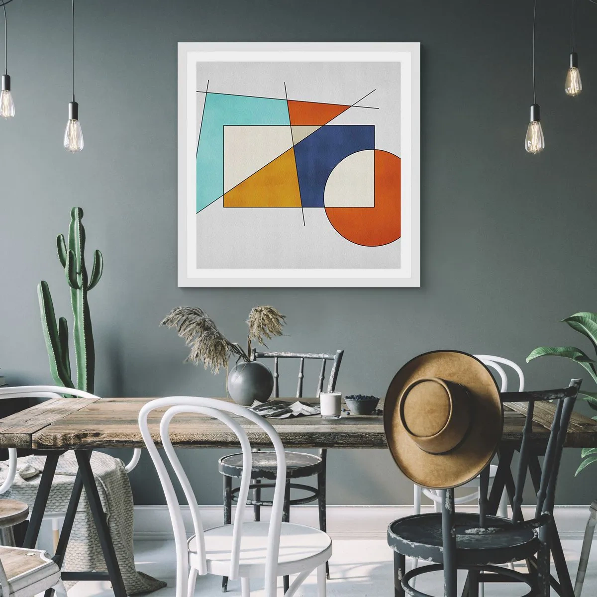 Poster in einem weißen Rahmen - Abstraktion: modernistisches Spiel - 40x40 cm