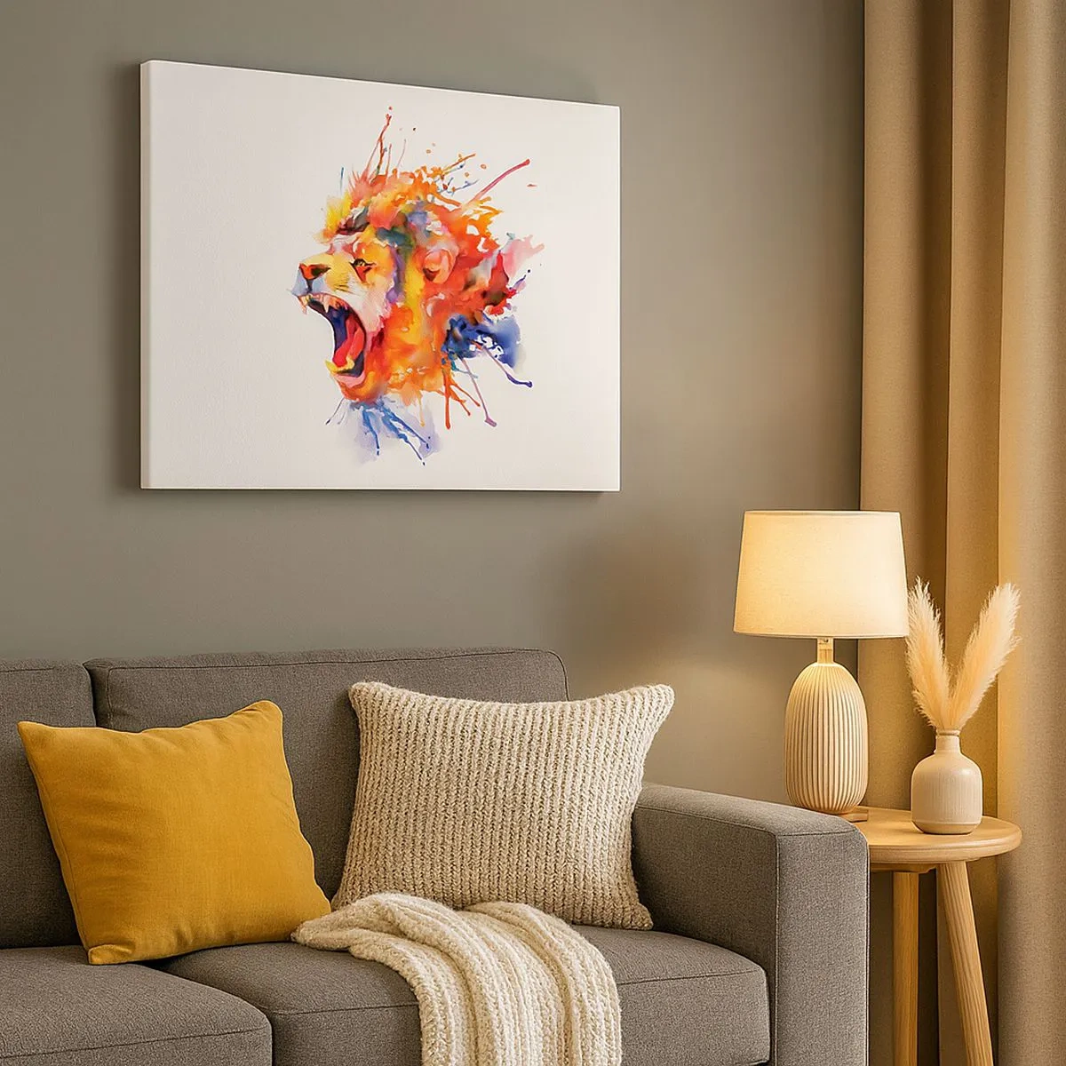 Bild auf Leinwand - Leinwandbild - Farbenfrohes Löwenporträt im dynamischen Stil - 70x50cm - Um vor Wut zu explodieren - Moderne Wanddekoration für Wohnzimmer und Schlafzimmer ARTTOR