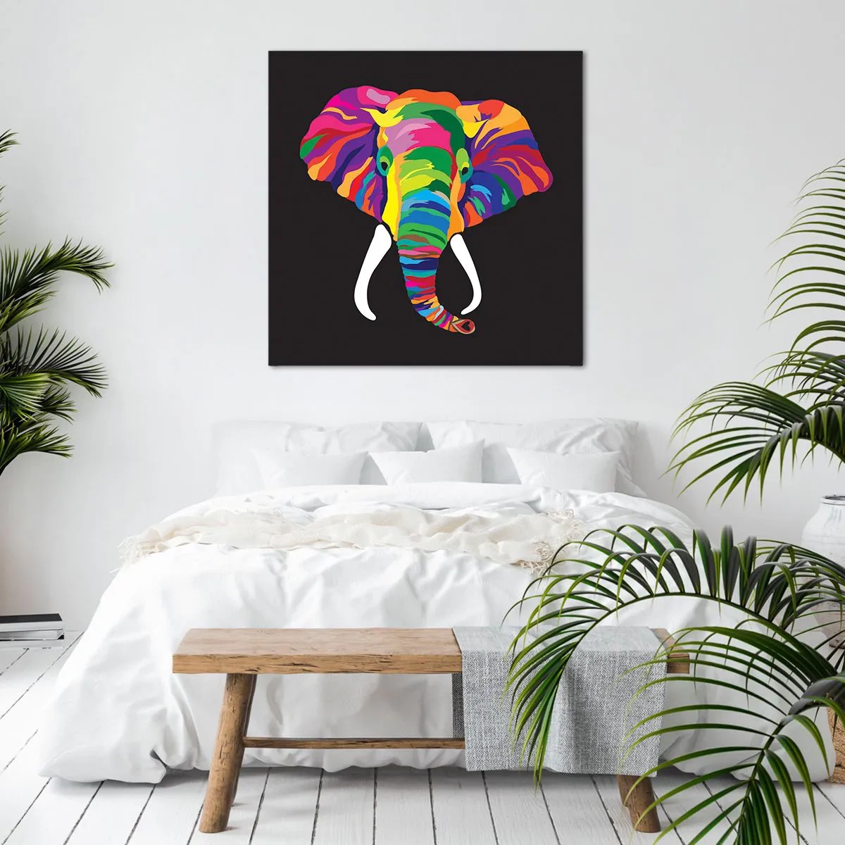 Bild auf Leinwand - Leinwandbild - Der Elefant, der es liebte, im Regenbogen zu baden - 30x30 cm
