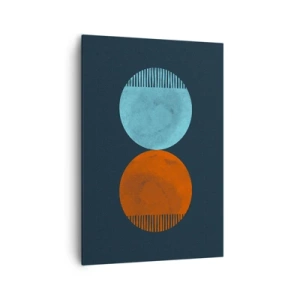 Bild auf Leinwand - Leinwandbild - Minimalistisches Zweirad-Design in Blau und Orange - 70x100cm - Nur Geometrie? - Moderne Wanddekoration für Wohnzimmer und Schlafzimmer ARTTOR