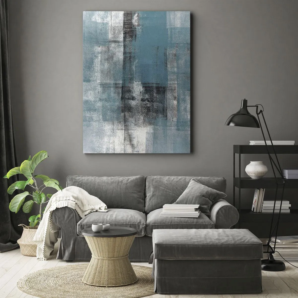 Bild auf Leinwand - Leinwandbild - Eine abstrakte Komposition in Blautönen mit Textur und Schichten. - 50x70cm - Wasser und Luft - Moderne Wanddekoration für Wohnzimmer und Schlafzimmer ARTTOR