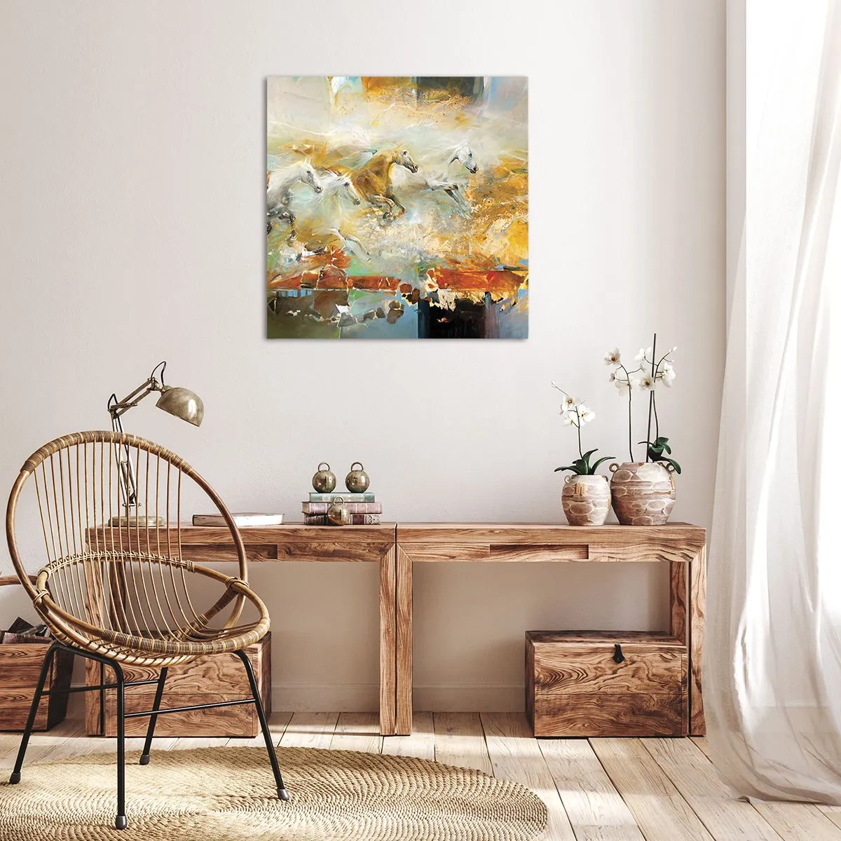 Bild auf Leinwand - Leinwandbild - Im Galopp durch das Licht - 40x40 cm