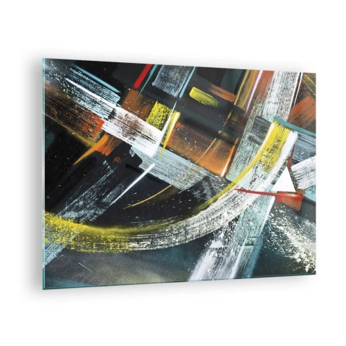 Glasbild - Bild auf glas - Dynamische Abstraktion mit bunten Pinselstrichen - 70x50cm - Energie der Bewegung - Moderne Wanddekoration für Wohnzimmer und Schlafzimmer ARTTOR