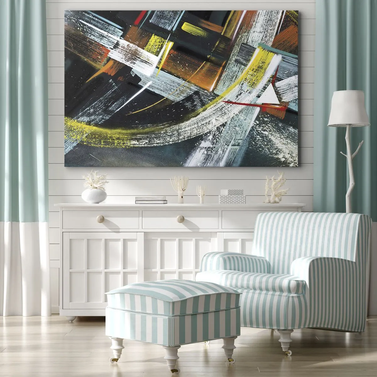 Bild auf Leinwand - Leinwandbild - Bunte abstrakte Pinselstriche - 70x50cm - Energie der Bewegung - Moderne Wanddekoration für Wohnzimmer und Schlafzimmer ARTTOR