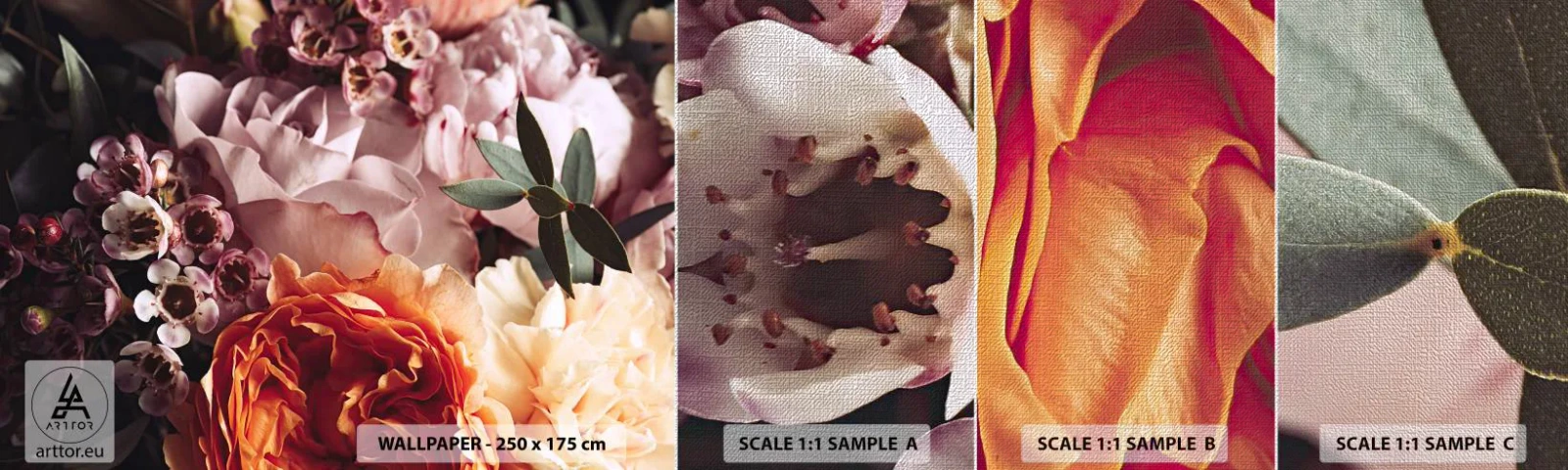 Fototapeten Muster Premium Canvas - Eingehüllt in Schönheit - Blumen, Blumenstrauß, Rose - 100x30 cm