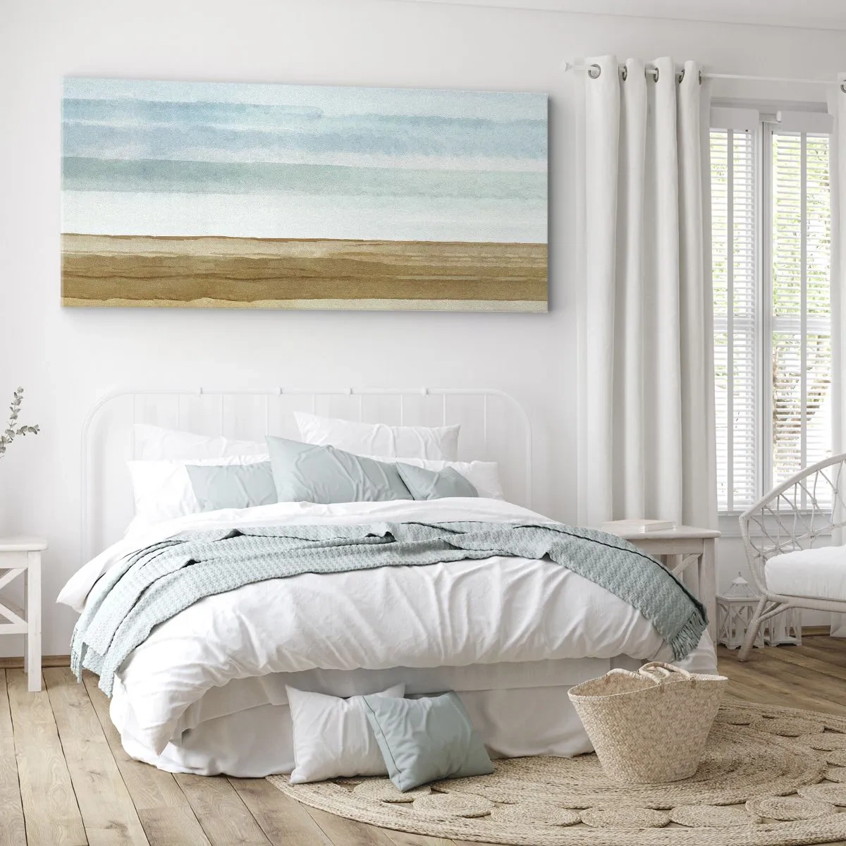 Bild auf Leinwand - Leinwandbild - Abstrakte Strandlandschaft in Pastelltönen - 140x50cm - Trost - Moderne Wanddekoration für Wohnzimmer und Schlafzimmer ARTTOR