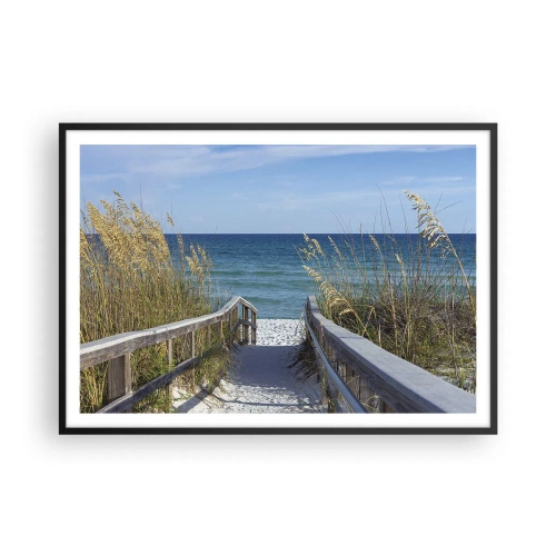 Poster in einem schwarzem Rahmen - Weg zum Strand mit Meerblick - 100x70cm - In der Sonne, im Wind - Moderne Wanddekoration für Wohnzimmer und Schlafzimmer ARTTOR