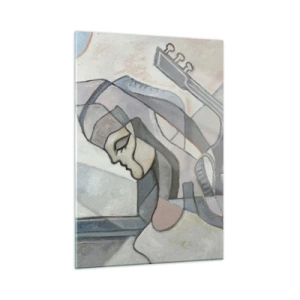 Glasbild - Bild auf glas - Künstlerische Figur einer Frau mit Gitarre in Pastellfarben - 50x70cm - In der Kraft der Musik - Moderne Wanddekoration für Wohnzimmer und Schlafzimmer ARTTOR