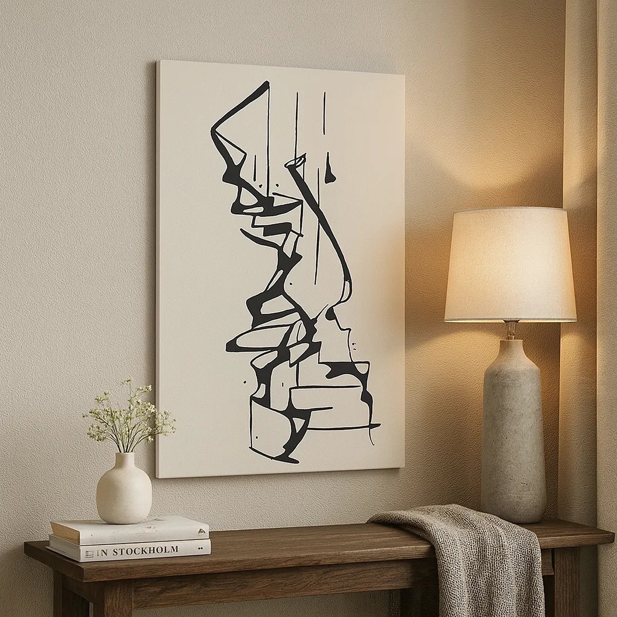 Bild auf Leinwand - Leinwandbild - Abstrakte Zeichnung von Bergen in Schwarz und Weiß - 50x70cm - Vielleicht eine Landschaft - Moderne Wanddekoration für Wohnzimmer und Schlafzimmer ARTTOR