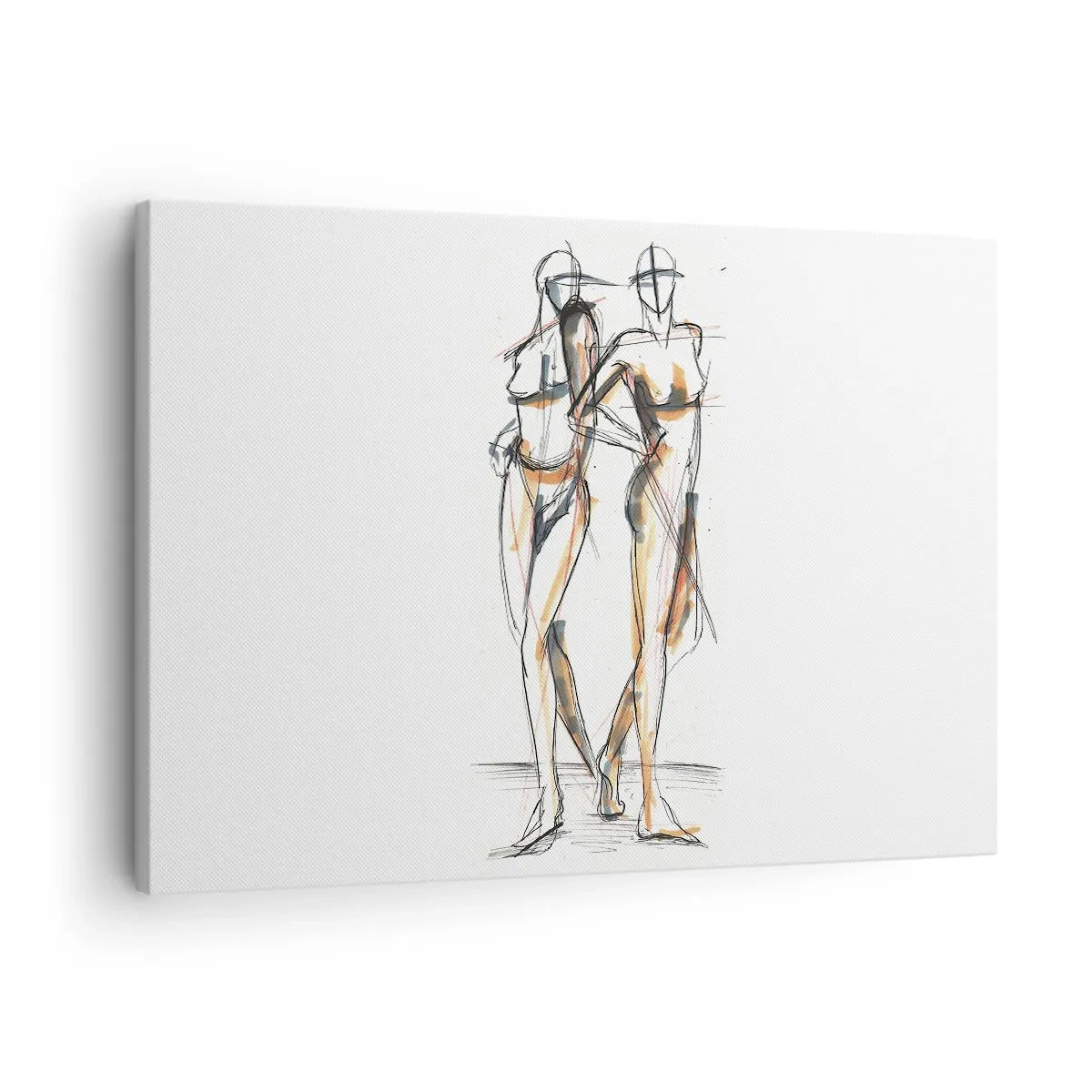 Bild auf Leinwand - Leinwandbild - Künstlerische Skizze von zwei Silhouetten auf weißem Hintergrund - 70x50cm - Studie der Gnade - Moderne Wanddekoration für Wohnzimmer und Schlafzimmer ARTTOR
