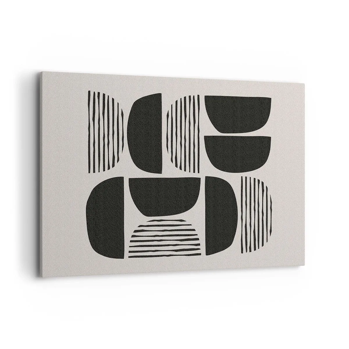 Bild auf Leinwand - Leinwandbild - Geometrie mit Halbkreisen und Linien in Schwarz auf hellem Hintergrund - 120x80cm - Halbherzige Deals - Moderne Wanddekoration für Wohnzimmer und Schlafzimmer ARTTOR