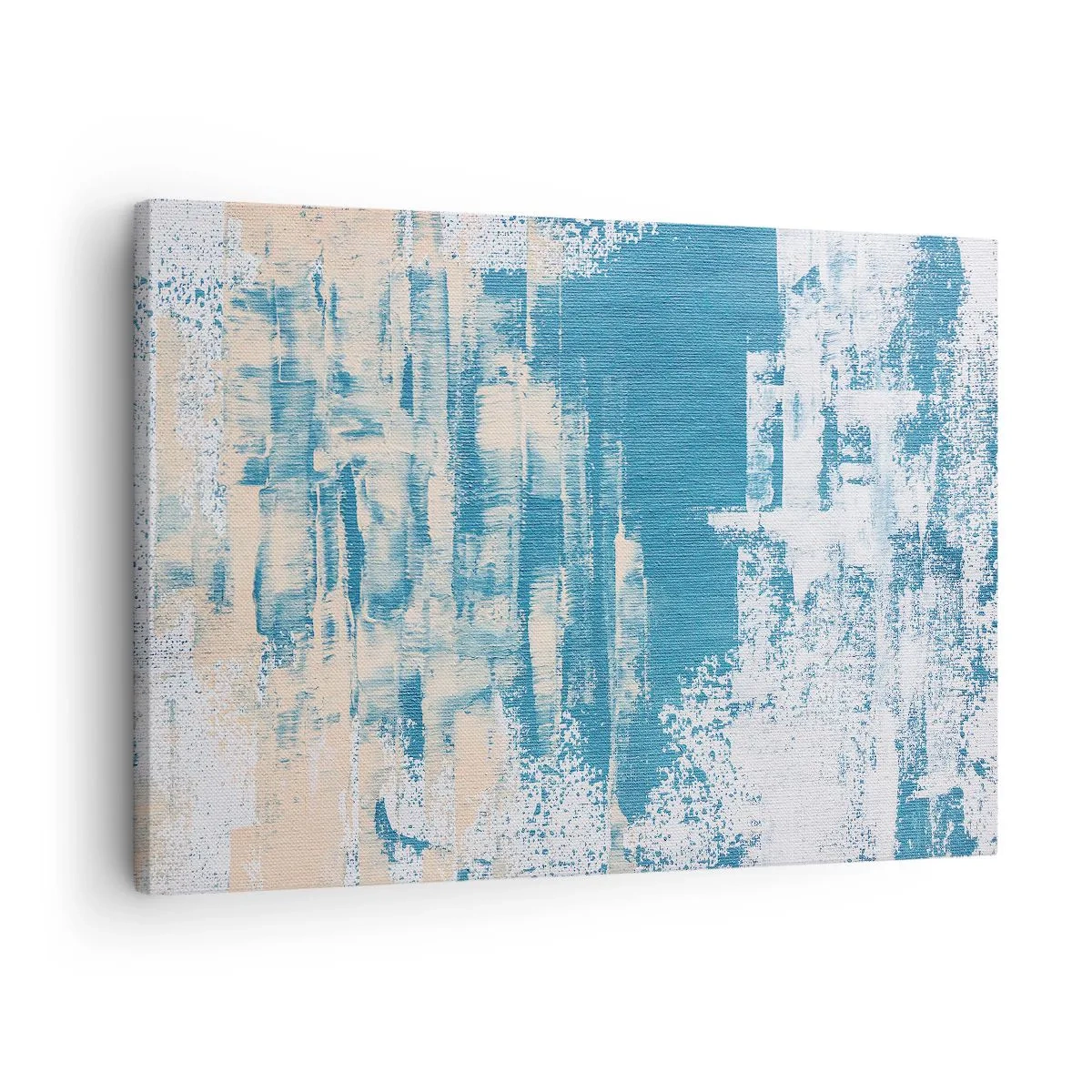 Bild auf Leinwand - Leinwandbild - Abstrakte Komposition in Blau- und Weißtönen - 70x50cm - Durch einen Eiszapfen - Moderne Wanddekoration für Wohnzimmer und Schlafzimmer ARTTOR