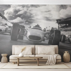 Fototapete Premium Sand - Retro-Rennwagen auf der Strecke in dynamischer Perspektive - 100x70cm - Power ist da! - Moderne Wanddekoration für Wohnzimmer und Schlafzimmer ARTTOR