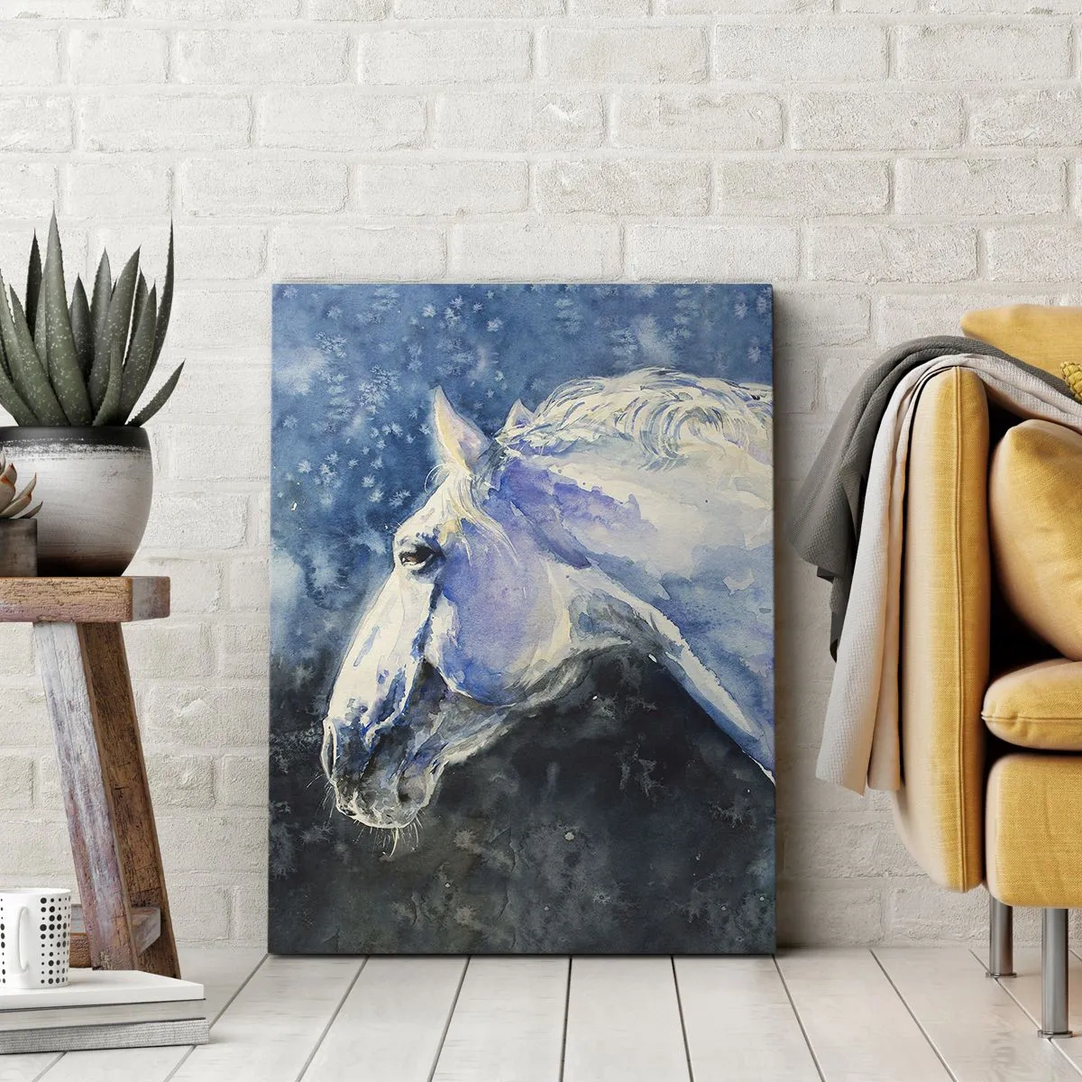 Bild auf Leinwand - Leinwandbild - Porträt in blauem Glanz - 45x80 cm