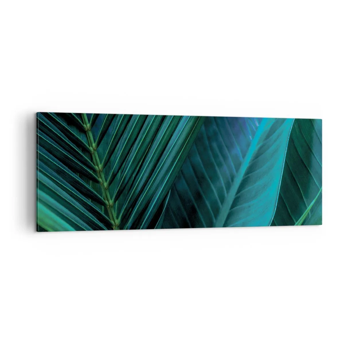 Bild auf Leinwand - Leinwandbild - Nahaufnahme von tropischen grünen Blättern - 140x50cm - Die Anatomie des Grüns - Moderne Wanddekoration für Wohnzimmer und Schlafzimmer ARTTOR