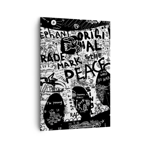 Bild auf Leinwand - Leinwandbild - Schwarz-Weiß-Grafiken mit Graffiti-Motiven - 70x100cm - Reiche Straßenwelt - Moderne Wanddekoration für Wohnzimmer und Schlafzimmer ARTTOR