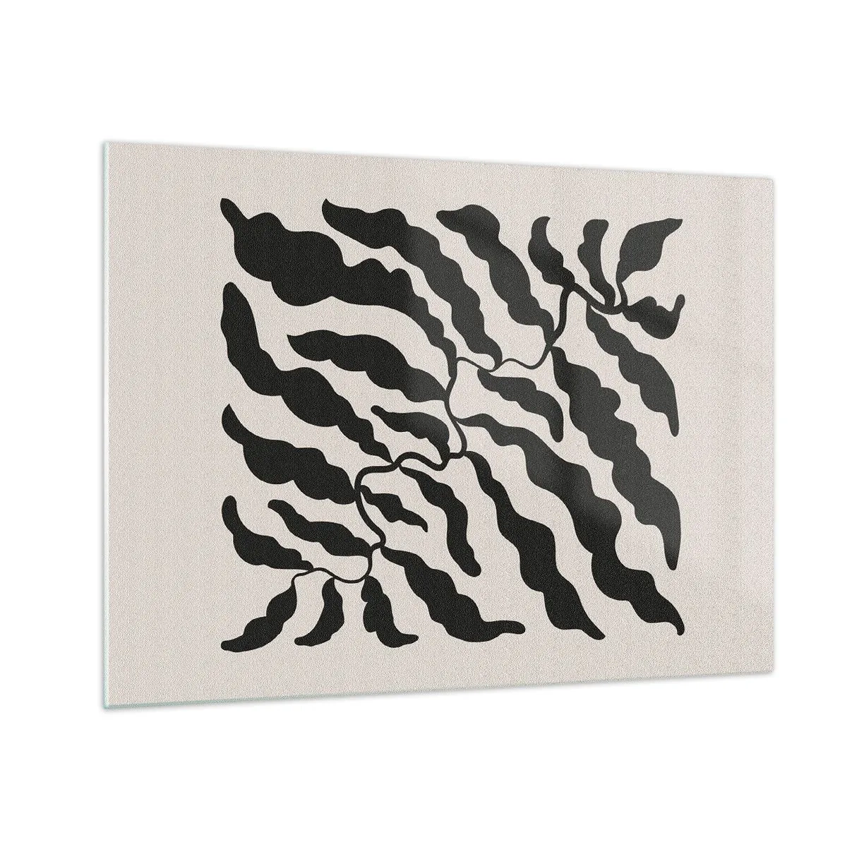 Glasbild - Bild auf glas - Botanisches Kunstwerk mit organischen schwarzen Blättern - 70x50cm - Natur des Quadrats - Moderne Wanddekoration für Wohnzimmer und Schlafzimmer ARTTOR