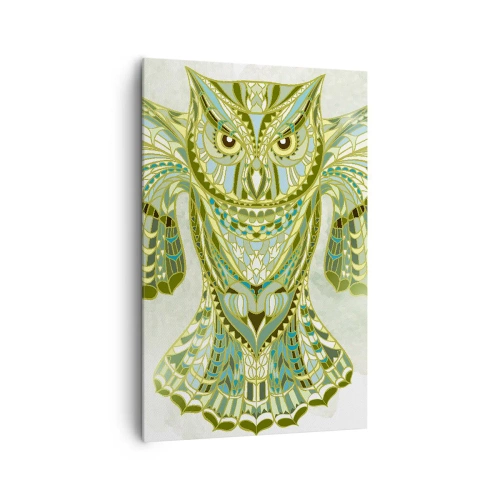 Bild auf Leinwand - Leinwandbild - Dekorative Eule in Blautönen - 80x120cm - Aus einem keltischen heiligen Hain - Moderne Wanddekoration für Wohnzimmer und Schlafzimmer ARTTOR