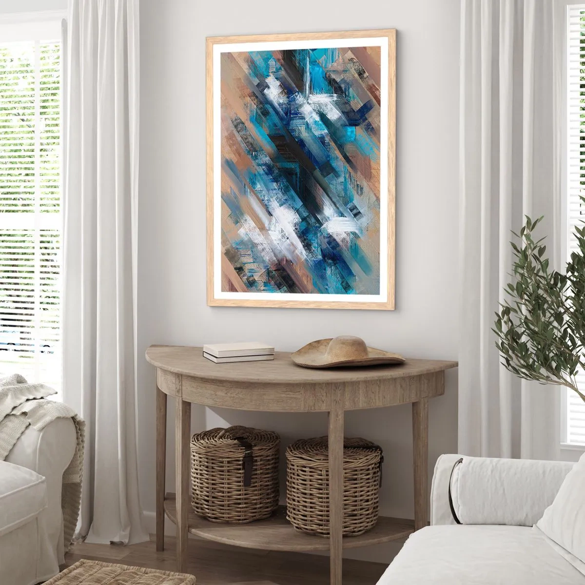 Poster in einem Rahmen aus heller Eiche - Auf einer blauen Diagonale - 50x70 cm