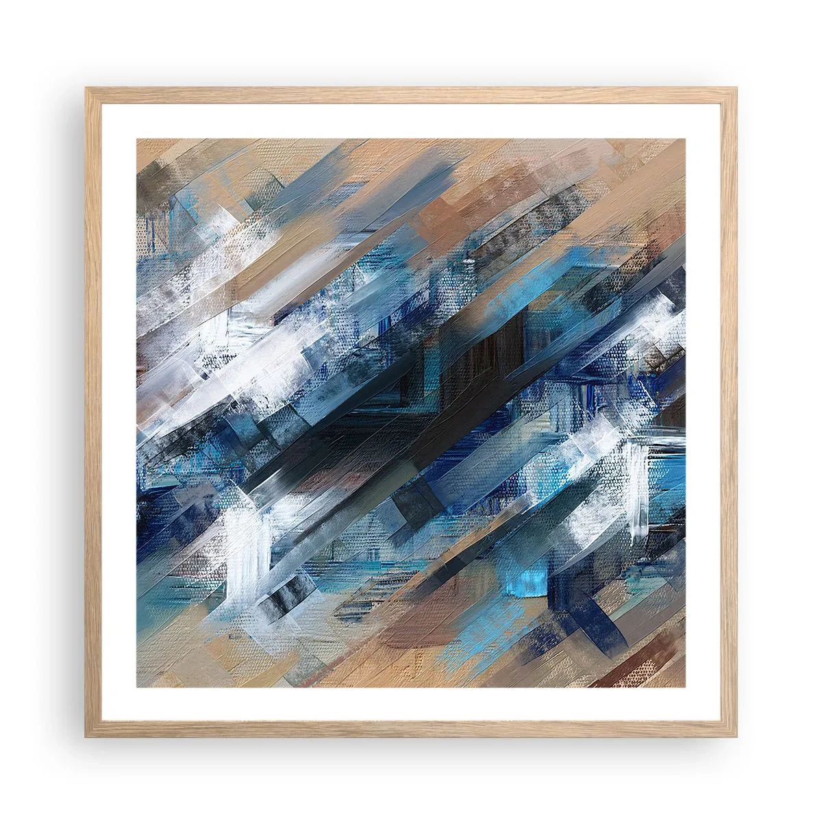 Poster in einem Rahmen aus heller Eiche - Auf einer blauen Diagonale - 60x60 cm
