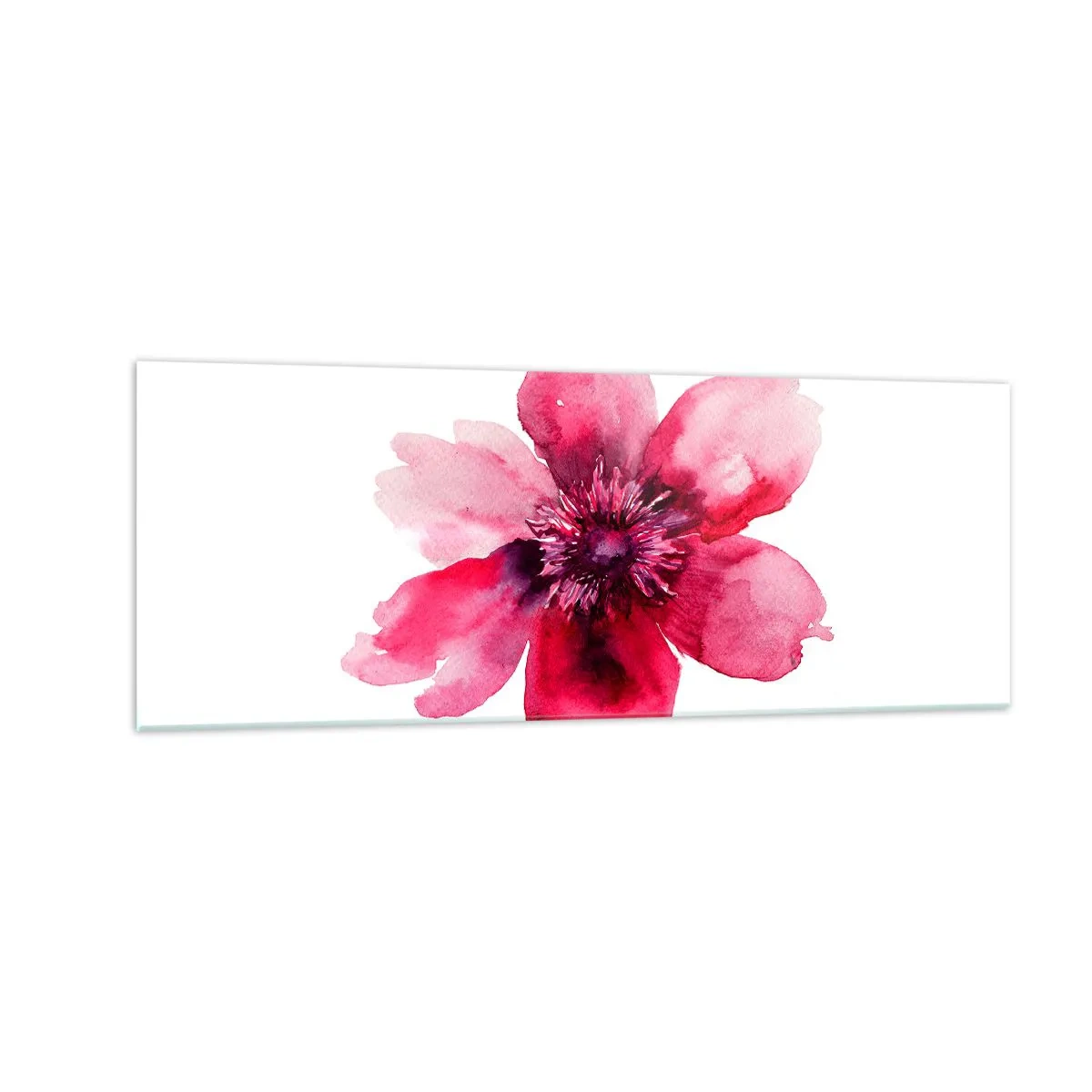 Glasbild - Bild auf glas - Rosa Blume im Aquarellstil auf weißem Hintergrund - 140x50cm - Ein nach Karmin duftender Kuss - Moderne Wanddekoration für Wohnzimmer und Schlafzimmer ARTTOR