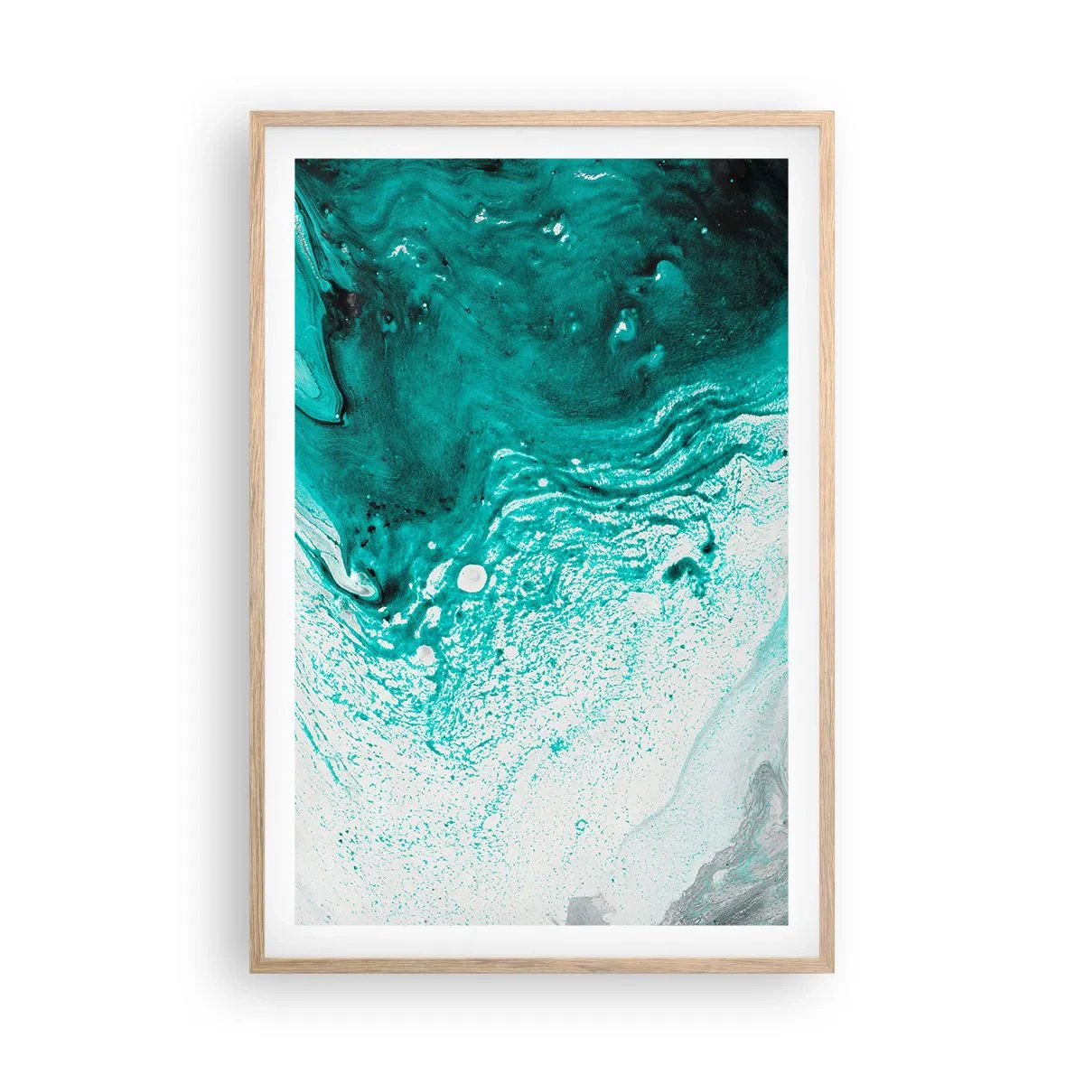 Poster in einem Rahmen aus heller Eiche - Verschmelzen in Weiß und Türkis - 61x91 cm