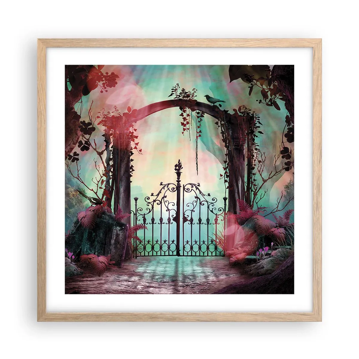 Poster in einem Rahmen aus heller Eiche - Geheimer Garten - 50x50 cm