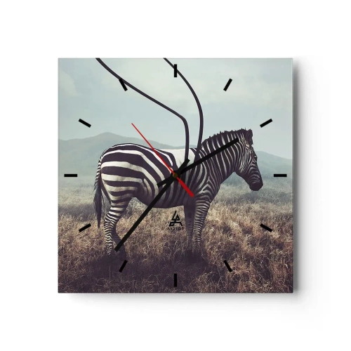 Wanduhr - Glasuhr - Ein surreales Zebra vor einer grasbewachsenen Landschaft - 30x30cm - Achtung! Fehler - Moderne Wanddekoration für Wohnzimmer und Schlafzimmer ARTTOR