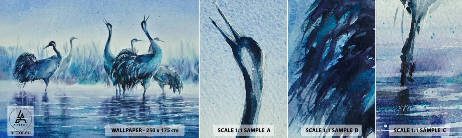 Fototapeten Muster Selbstklebend Deluxe Sticker - Morgentliches Treffen - Vögel, Landschaft, Wasser - 100x30 cm