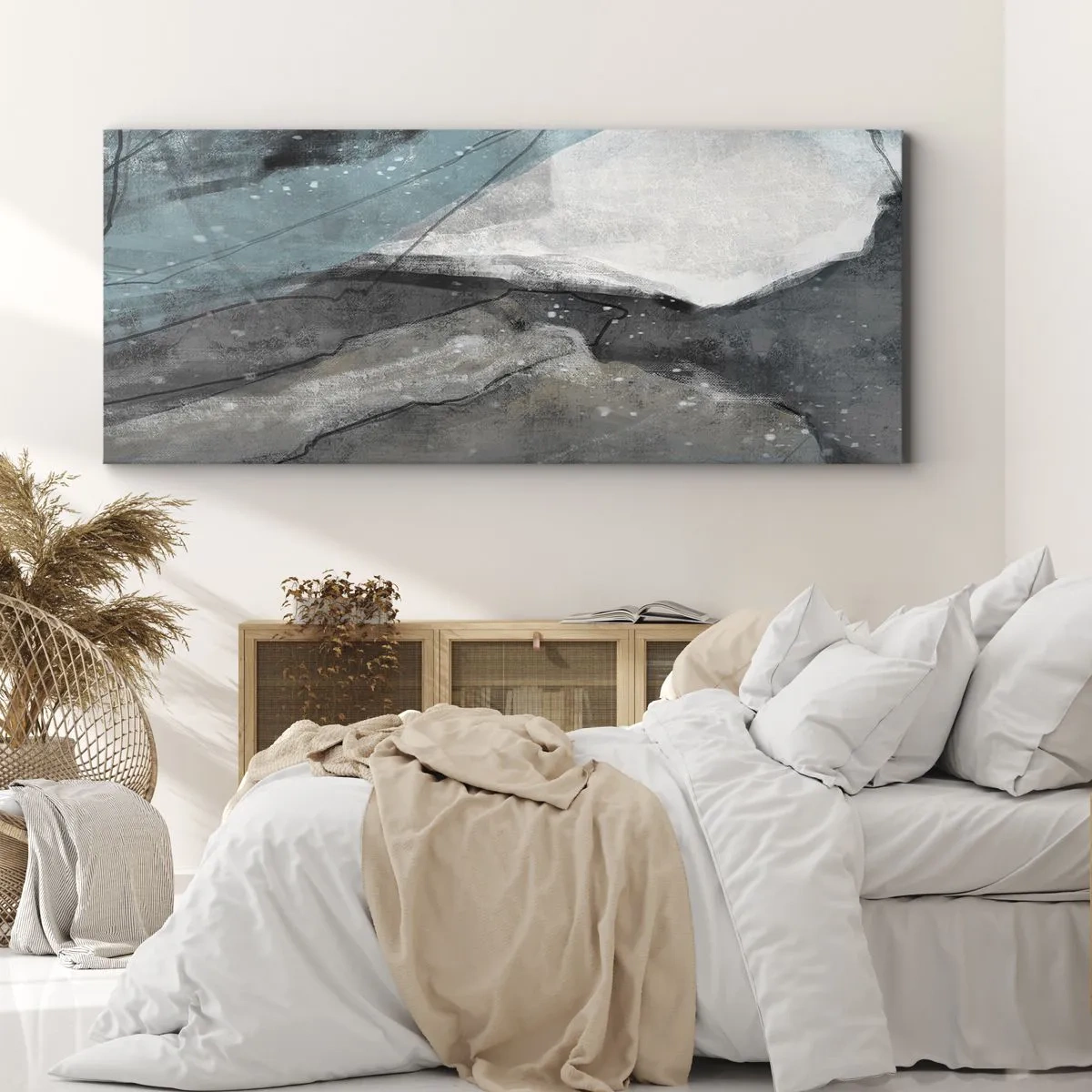 Bild auf Leinwand - Leinwandbild - Abstrakte Komposition in Grau- und Blautönen - 120x50cm - Abstraktion: Felsen und Eis - Moderne Wanddekoration für Wohnzimmer und Schlafzimmer ARTTOR