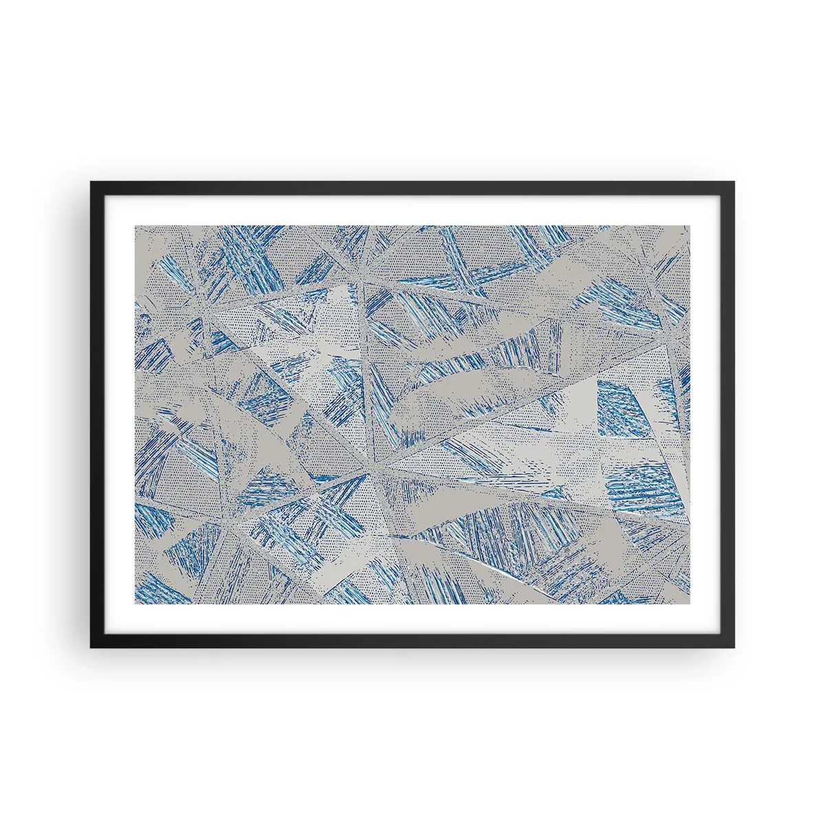 Poster in einem schwarzem Rahmen - Geometrische Muster in Blau- und Grautönen - 70x50cm - In einem blaugrauen Labyrinth - Moderne Wanddekoration für Wohnzimmer und Schlafzimmer ARTTOR