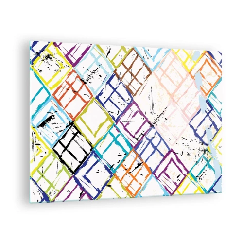 Glasbild - Bild auf glas - Abstraktes Muster mit bunten Rauten - 70x50cm - Zellen zu vermieten - Moderne Wanddekoration für Wohnzimmer und Schlafzimmer ARTTOR
