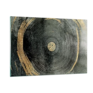 Glasbild - Bild auf glas - Querschnitt eines Baumstammes mit Details und goldenen Akzenten - 120x80cm - Veränderung und Beständigkeit - Moderne Wanddekoration für Wohnzimmer und Schlafzimmer ARTTOR